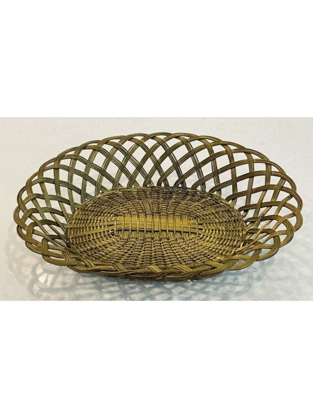Mid Century Handcrafted French Woven Brass Basket Centerpiece 12"